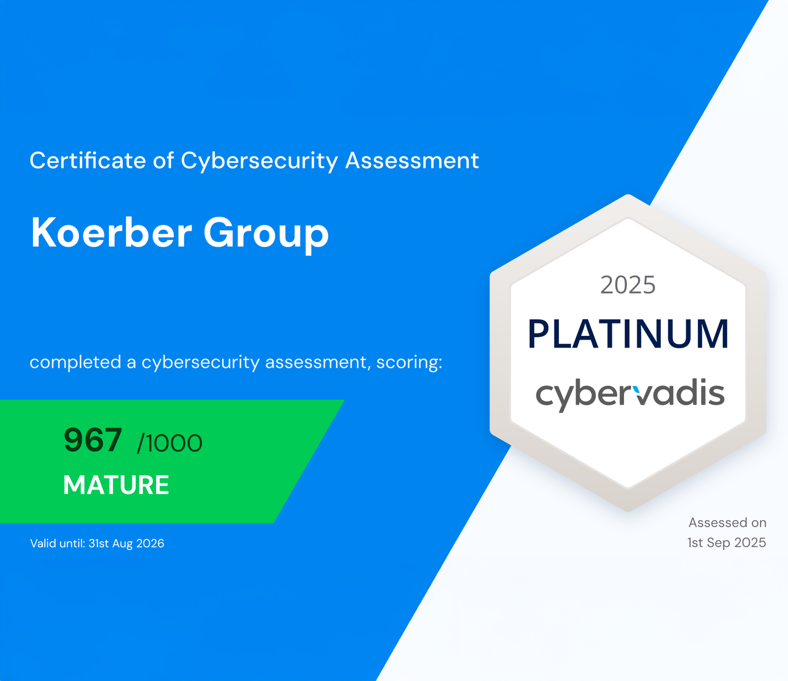 CyberVadis 铂金​评级，​彰显柯尔柏在​网络​安全​领域​的​成就​与​投入