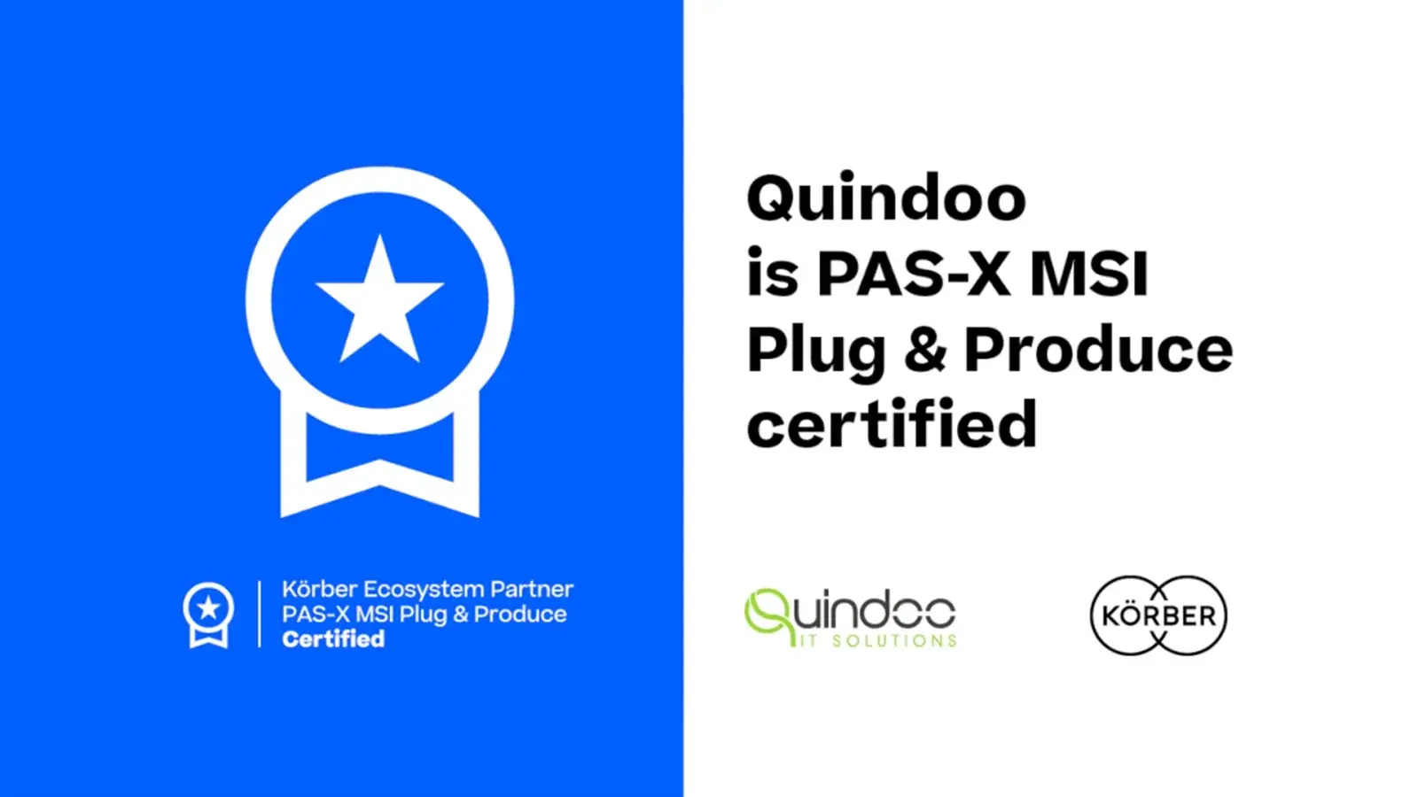 图示展示了 Quindoo 已通过 PAS-X MSI“即插即用”认证,并被认证为柯尔柏生态系统合作伙伴。