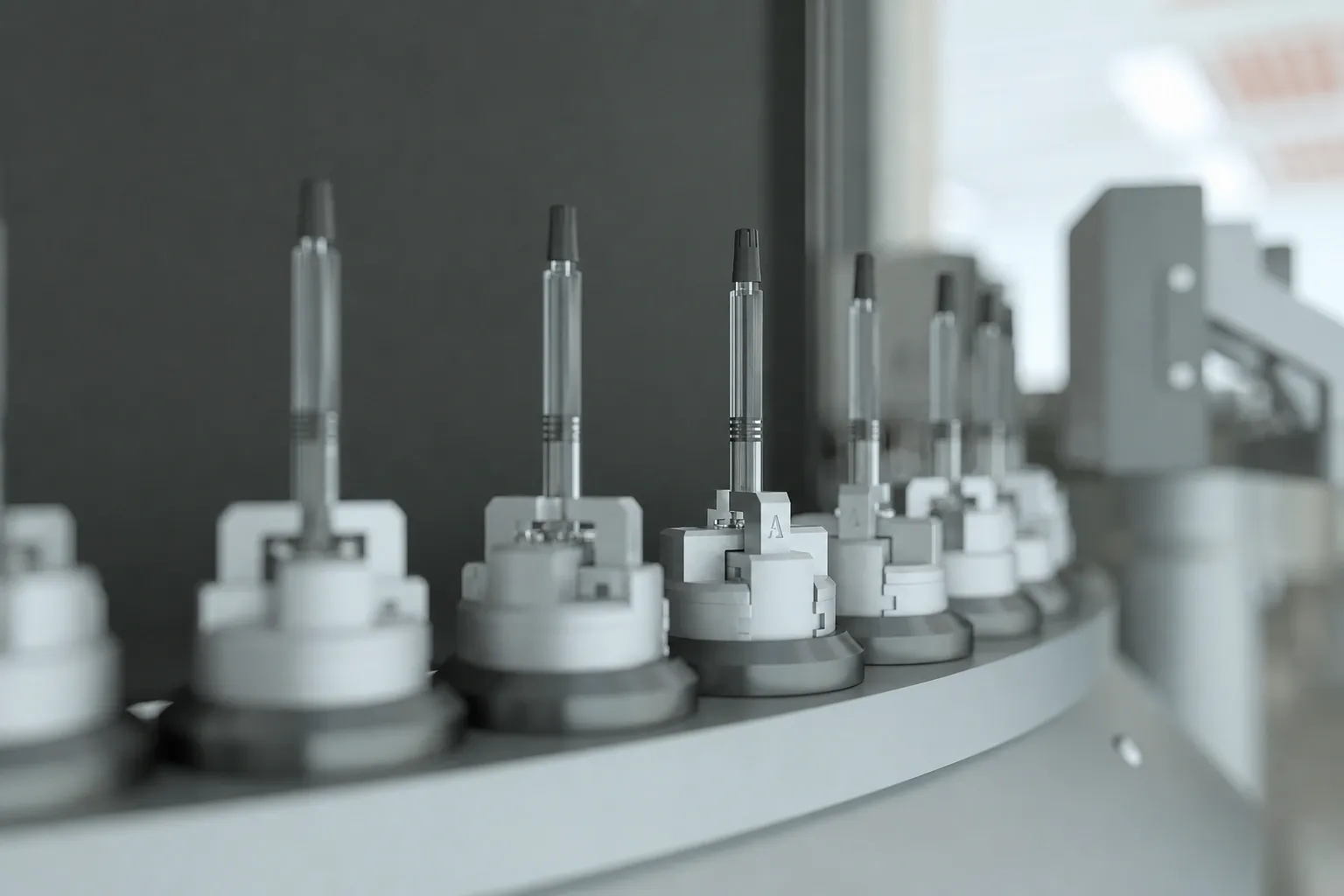 VI-S syringe inspection machine in action.
VI-S 注射器灯检机运行实况